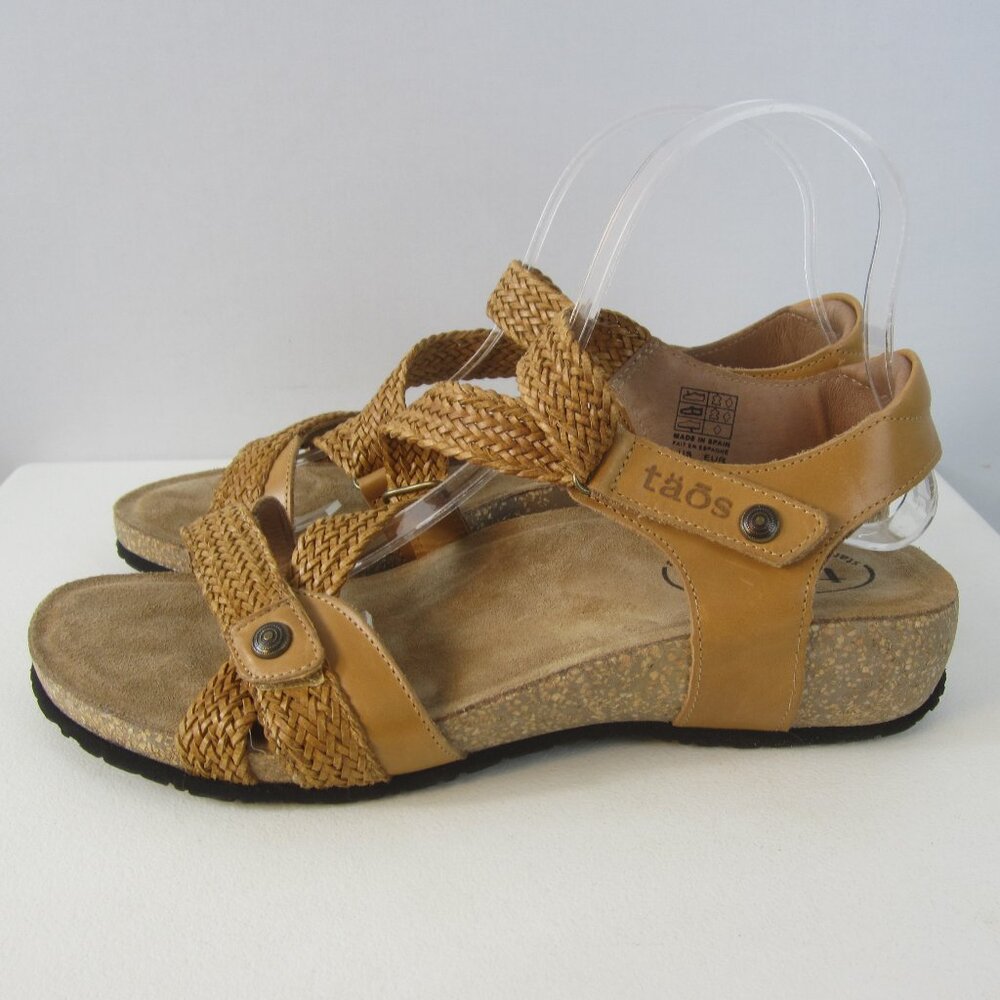 New Taos Womens 9 - 9.5 Beige Woven Leather Wedge Sandals Slide Comfort EU 40 - Picture 2 of 14